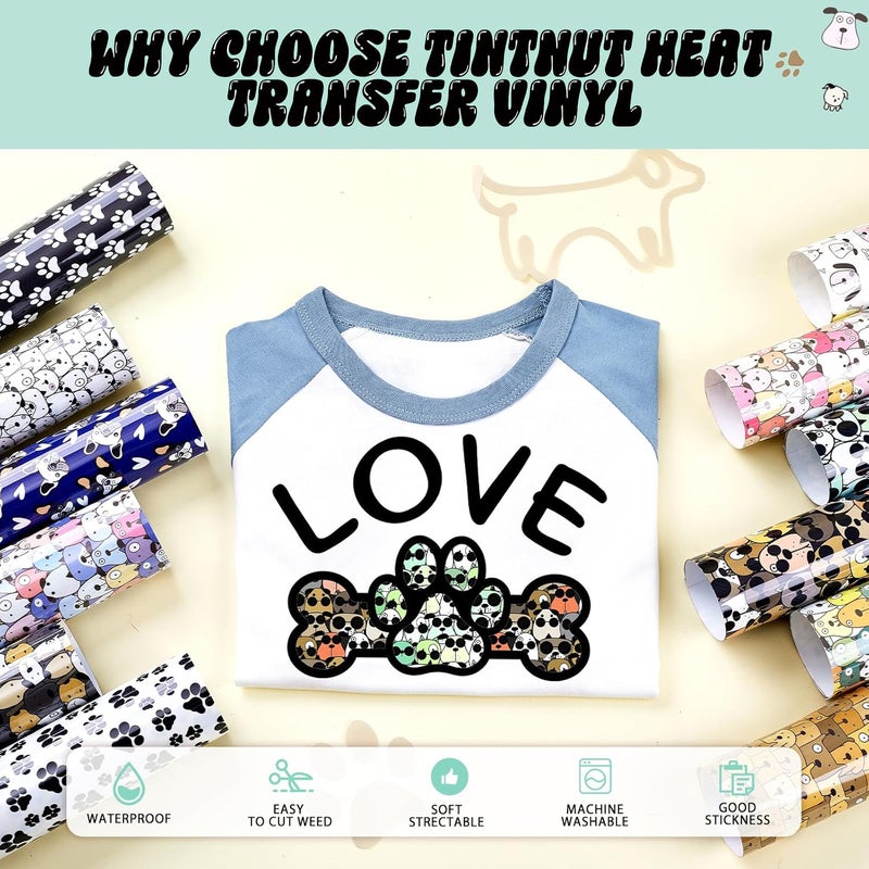 Tintnut Cartoon Dog Heat Transfer Vinyl -12 Sheets 12"x10" Patterned Iron on Vinyl for T-Shirts Clothing Bags HTV Vinyl for All Cutting Machine - Image 3